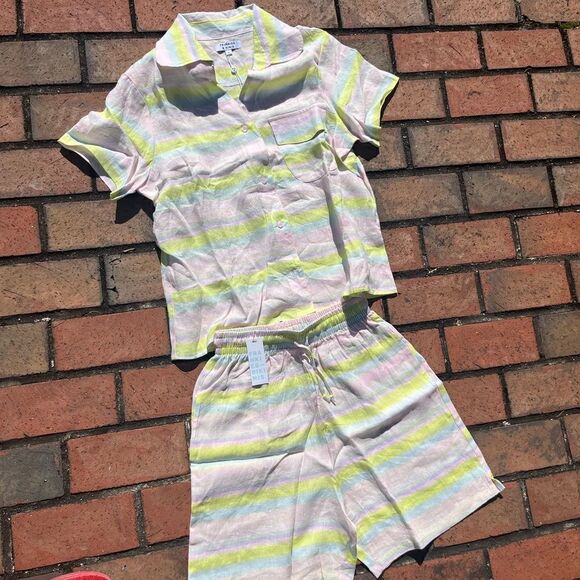 Frankie’s Bikinis Lou Linen Neon Striped Shorts NWT - Picture 8 of 9